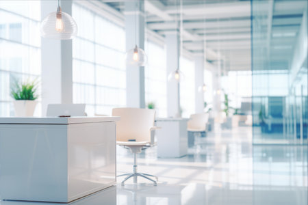 Crisp and Immaculate: A Blurred Office Background in Pure White -- Aspect Ratio 3:2の素材
