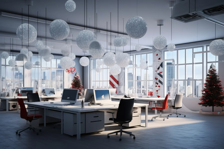 Festive Office Makeover: A Generative AI Puts Up Christmas Cheers or Welcomes New Year's Glee!の素材