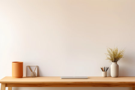Simplistic Office Aesthetics: Contemporary Workspace with Wooden Desk and Pencilの素材