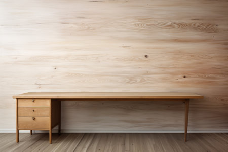The Perfect Pair: Embracing Simplicity with a Wooden Desk and Empty Wall --ar 3:2の素材