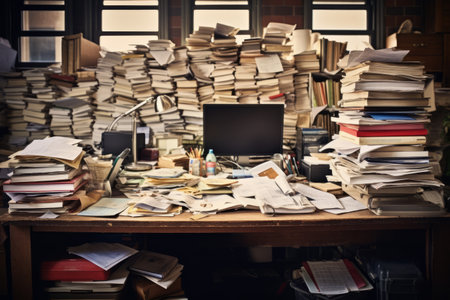 Chaos Unleashed: The Untamed World of a Cluttered Office Deskの素材