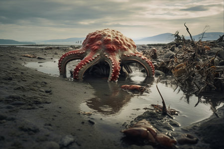 Nature's Delight: Witnessing a Starfish Enjoying a Low Tide Feast on an Oysterの素材