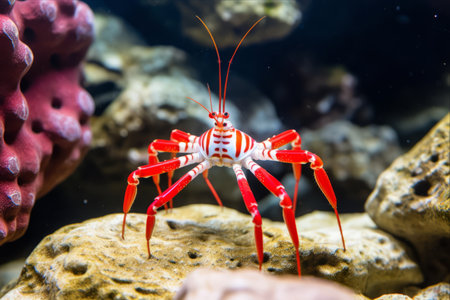 Intriguing Encounter: Exploring the Enigmatic Banded Coral Shrimp Amidst a Vibrant Underwater Realmの素材