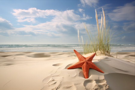 Captivating Starfish Amidst Serene Beach Sand Dunes: AR 3:2の素材