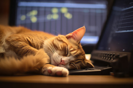 Unlocking Productivity: A Feline's Tranquil Domain Amidst Financial Data Delugeの素材