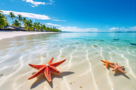 Captivating Colorful Starfishes: A Spectacle on Virgin Island's White Sandy Beach and Crystal Clear Ocean Waters in Bohol, Philippinesの素材