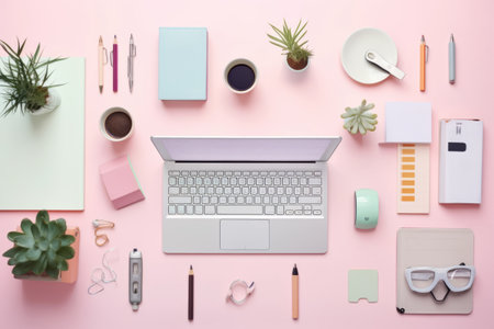 Pastel Dreams: A Creative Workspace with Office Suppliesの素材