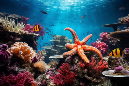 Exploring a Vibrant Underwater World: Magnificent Starfish and Soft Coral Dance Amidst Colorsの素材