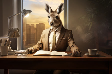 Solitude at New Heights: A Man Contemplating Atop a Rooftop Desk - AR 3:2の素材