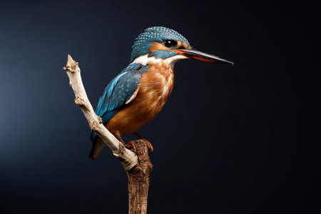 The Majestic Common Kingfisher Perched on a Delicate Stickの素材