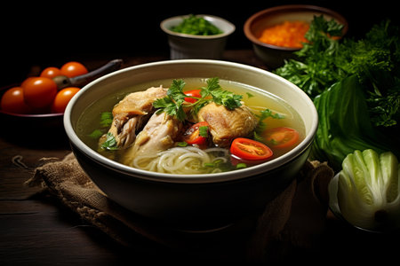 Indonesia and Malaysia's Famous Chicken Leg Soup: A Flavourful Delight with Veggiesの素材
