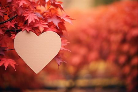 Captivating Autumn Colors: A Striking Foliage Maple Heart Template and Greeting Card Signの素材