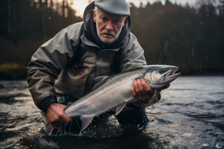 Conservation Hero: Fisherman Restores Balance by Releasing Wild Atlantic Silver Salmon into Icy Watersの素材