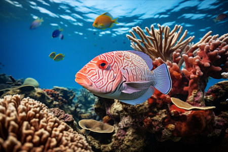 Tropical Paradise: Exploring a Coral Head teeming with Exotic Fish in Tongaの素材