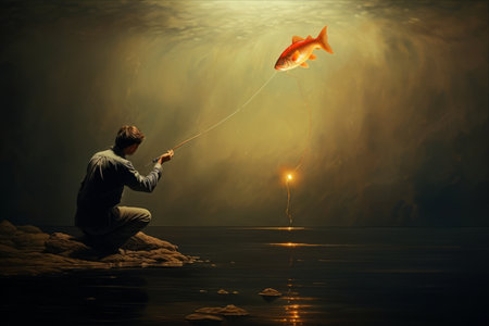 Luring Success: A Man's Adventure with the Fishing Line -- AR 3:2の素材