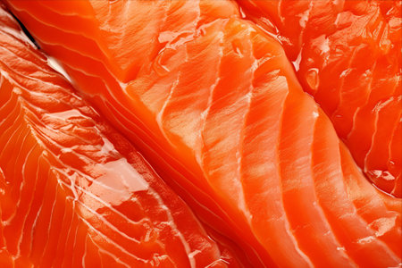 A Captivating Glimpse of Succulent Trout Fillet and Salmon: A 3:2 Close-up Fish Backgroundの素材