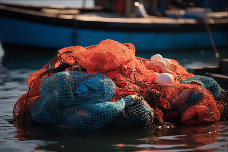 Floating Nets Await Boarding: A Glimpse of the Fishing Pierの素材