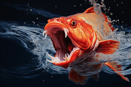 Majestic Red Koi Fish Feeding Frenzy in Pool: Captivating AR 3:2 Sceneの素材