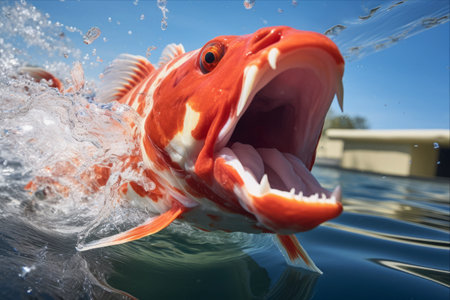 Captivating Moment: The Hungry Red Koi Fish Engages in Its Feastの素材
