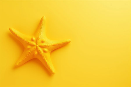 Shining Starfish: A Vibrant Banner with a Top View, Against a Yellow Backgroundの素材