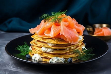 Savory Delight: Blue Pancakes with Salted Salmon â A Delicious and Nutritious Breakfast!の素材