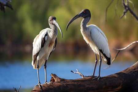 Sacred Ibis: Nurturing its Young on a Serene Summer Morning at Dalyellup, Western Australiaの素材