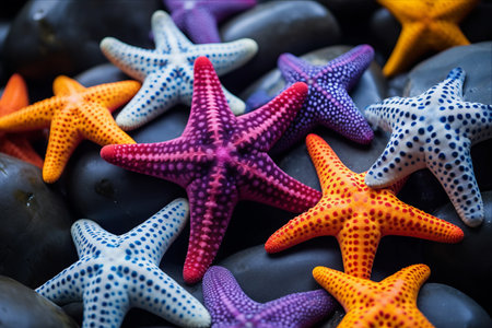 Dazzlingly Vibrant Starfish Assortment Perched on a Rock - AR 3:2の素材