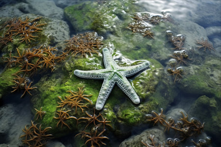 Enigmatic Beauty: A Captivating Starfish Embraced by Algae, Unveiled at Low Tide -- AR 3:2の素材