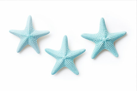 Enchanting Trio: Light Blue Starfishes Gracefully Isolated on White Canvasの素材