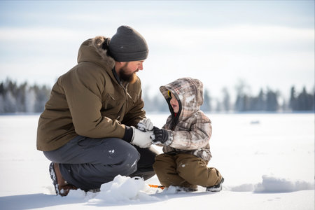 A Heartwarming Bond: Father and Son Ice Fishing Adventure in 3:2 ARの素材