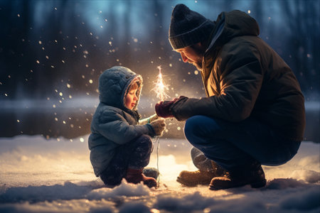 A Bond on Ice: Father and Son Ice Fishing Adventureの素材