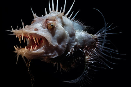 Intriguing Dynamics: The Enigmatic Angler Fish - A Closer Look at Female-Male Bonding in Pisces Linophrynidae Speciesの素材