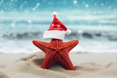 Holiday Twist: Santa Claus Hat Adorns Playful Starfish! [AR 3:2]の素材