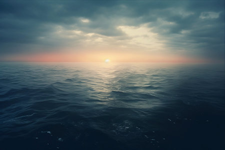 The Serenity of Solitude: Exploring the Eerie Dawn over the Silent Seaの素材