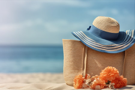 Sandy Paradise: Embrace the Sun with a Stylish Beach Bag, Straw Hat, and Towelの素材