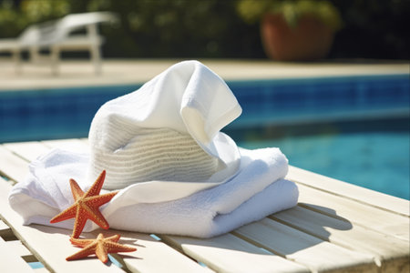 A Sun-Kissed Day: Beach Essentials and Starfish Serenity by the Swimming Poolの素材