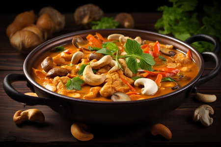 Exquisite Asian Delight: Mushroom, Cashew, and Carrot Infused Massaman Curry --ar 3:2の素材