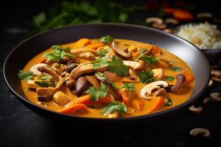 Delicious Fusion Delight: Savory Massaman Curry Infused with Mushrooms, Cashews, and Carrotの素材