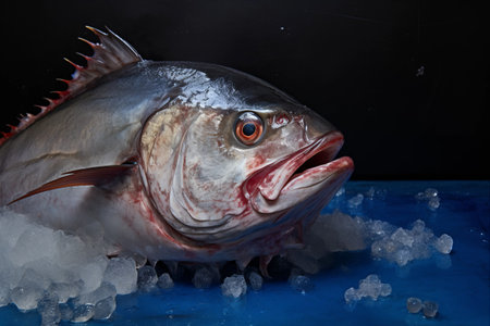 Glimpses of the Ocean: A Captivating Encounter with a Chilled Tuna Head at the Fish Counter - AR 3:2の素材