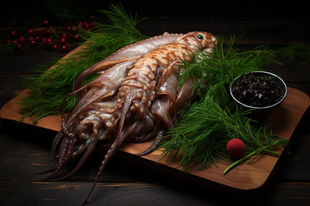 Squid Delight: Freshly Caught on a Bed of Pine Leavesの素材