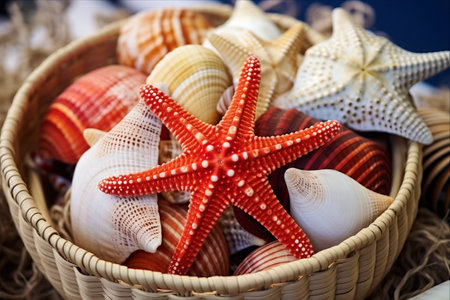 Captivating Coastal Treasures: A Kaleidoscope of Shells, Starfish, and Corals within Nature's Embraceの素材