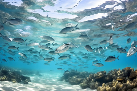 Dazzling Bait Ball: A Magnificent School of Fish in the Crystal Turquoise Waters of Curacao's Caribbean Coral Reefの素材