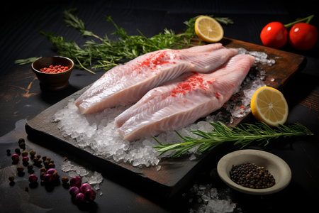 Exquisite Carp: A Culinary Adventure with Raw Steaks, Herbs, and Spices!の素材