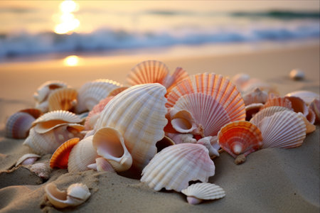 Captivating Shells: A Sublime Encounter by the Sandy Shore --ar 3:2の素材