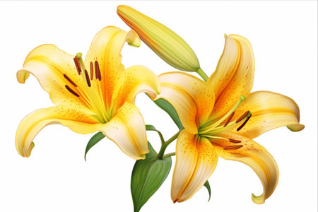 Spectacular Yellow Lily Blossoms: Captivating Isolation on a White Canvasの素材