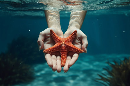 Breathtaking Encounter: Embracing a Majestic Starfish Underwaterの素材