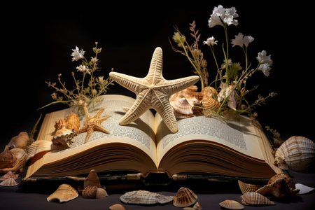 The Enchanting Pages: A Coastal Adventure Unveiled by a Starfish and Shellの素材