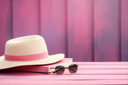 Pink Wooden Table: A Tale of Books, Sunglasses, and Hatsの素材