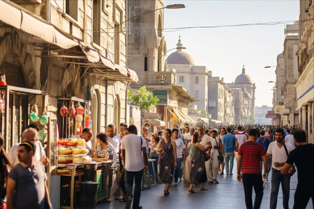 Crowded Streets of Baku, Azerbaijan: Fast Food, Kebab, and Street Eateries Galoreの素材
