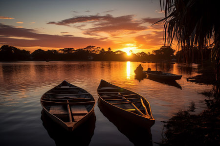 Silhouette of Canoes at Sunset in Cachoeira, Bahia, Brazil: Exploring the Grandiose Parag1の素材